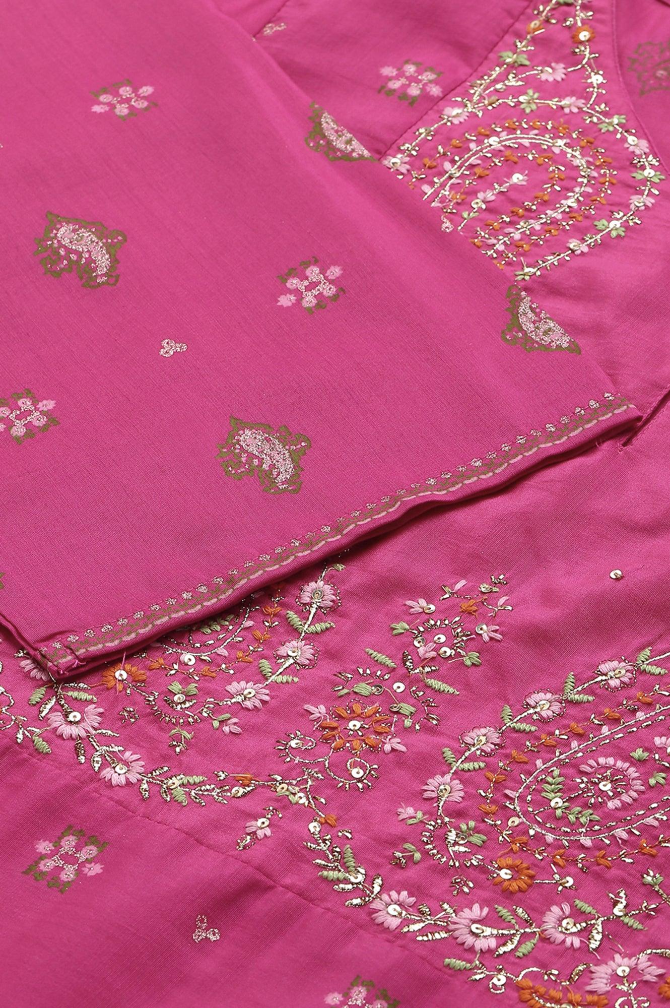 Plus Size Pink Printed kurta With Culottes And Green Dupatta - Image 8
