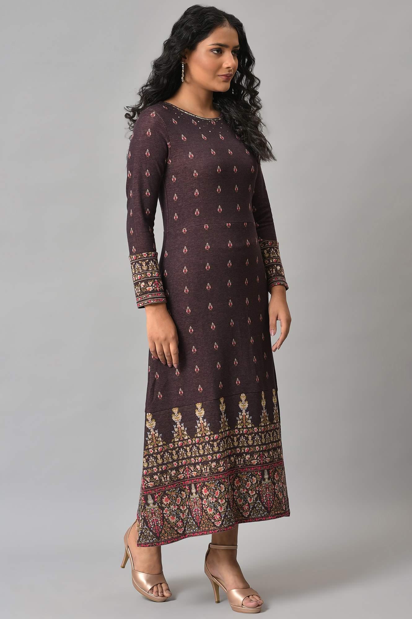 Plus Size Purple Jacquard Sequin Winter Dress - Image 4