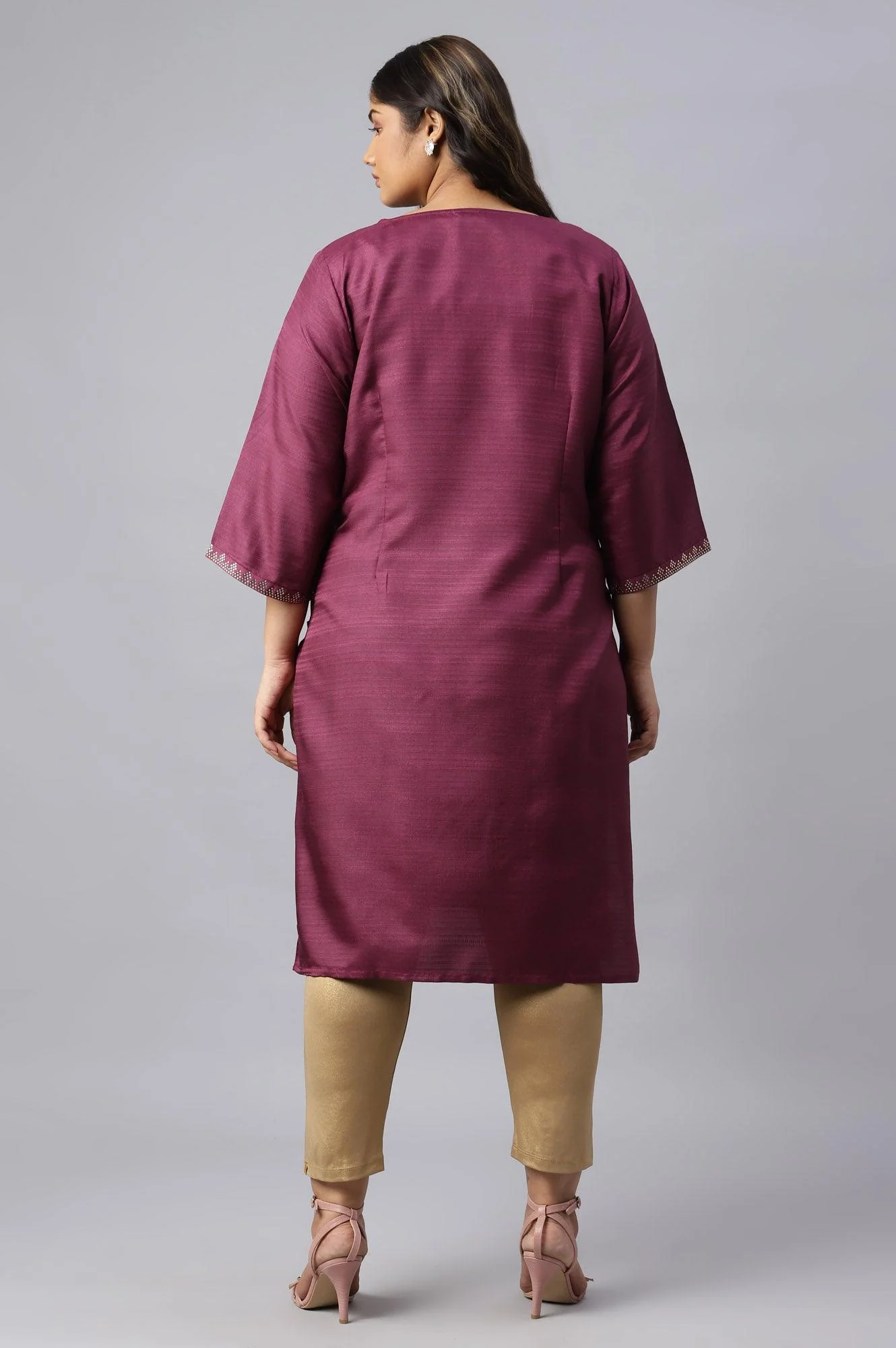 Plus Size Purple Karnatka Silk Mukaish Print kurta - Image 2