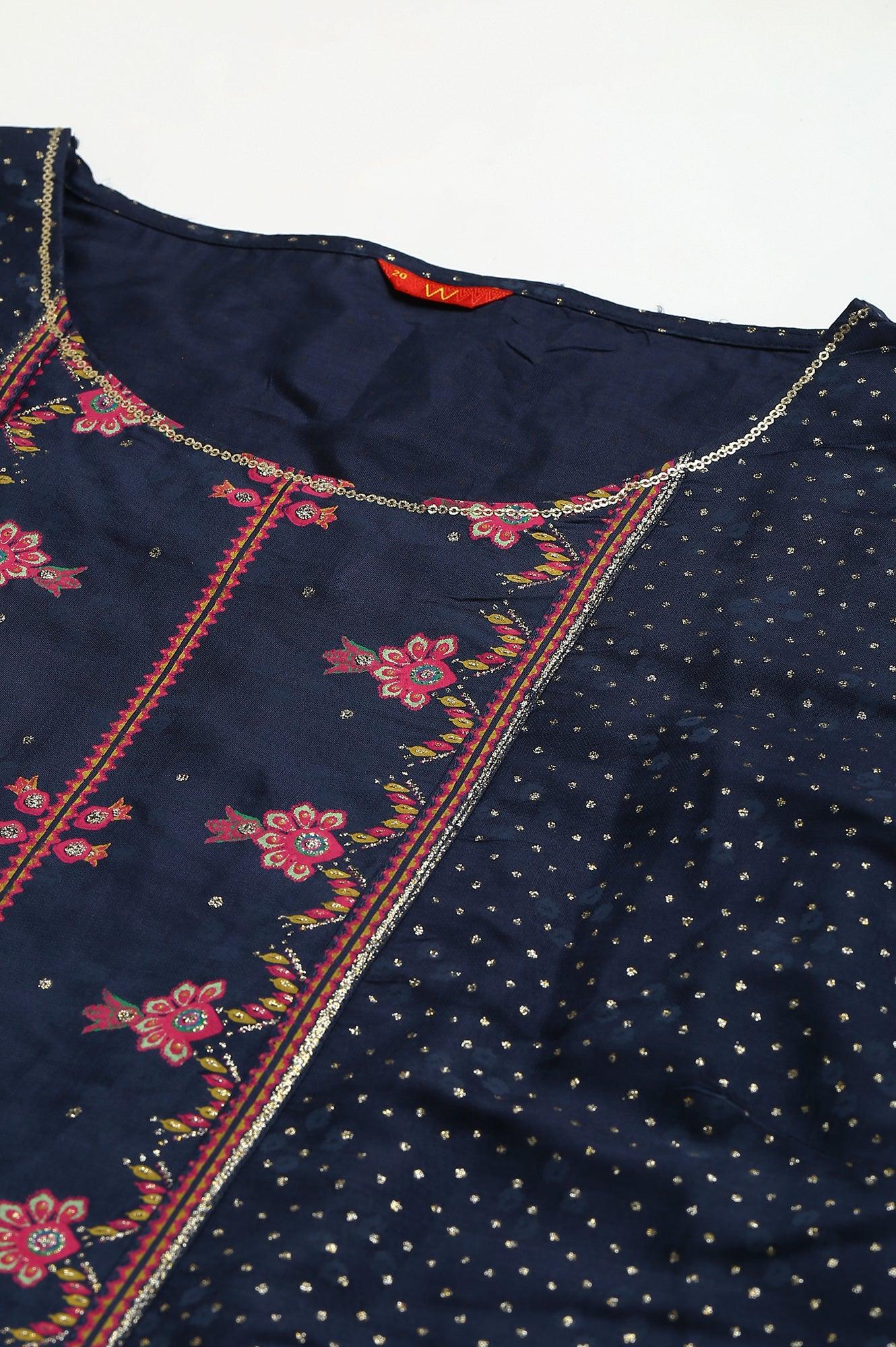 Plus Size Royal Blue Mock Layered Festive kurta - Image 7