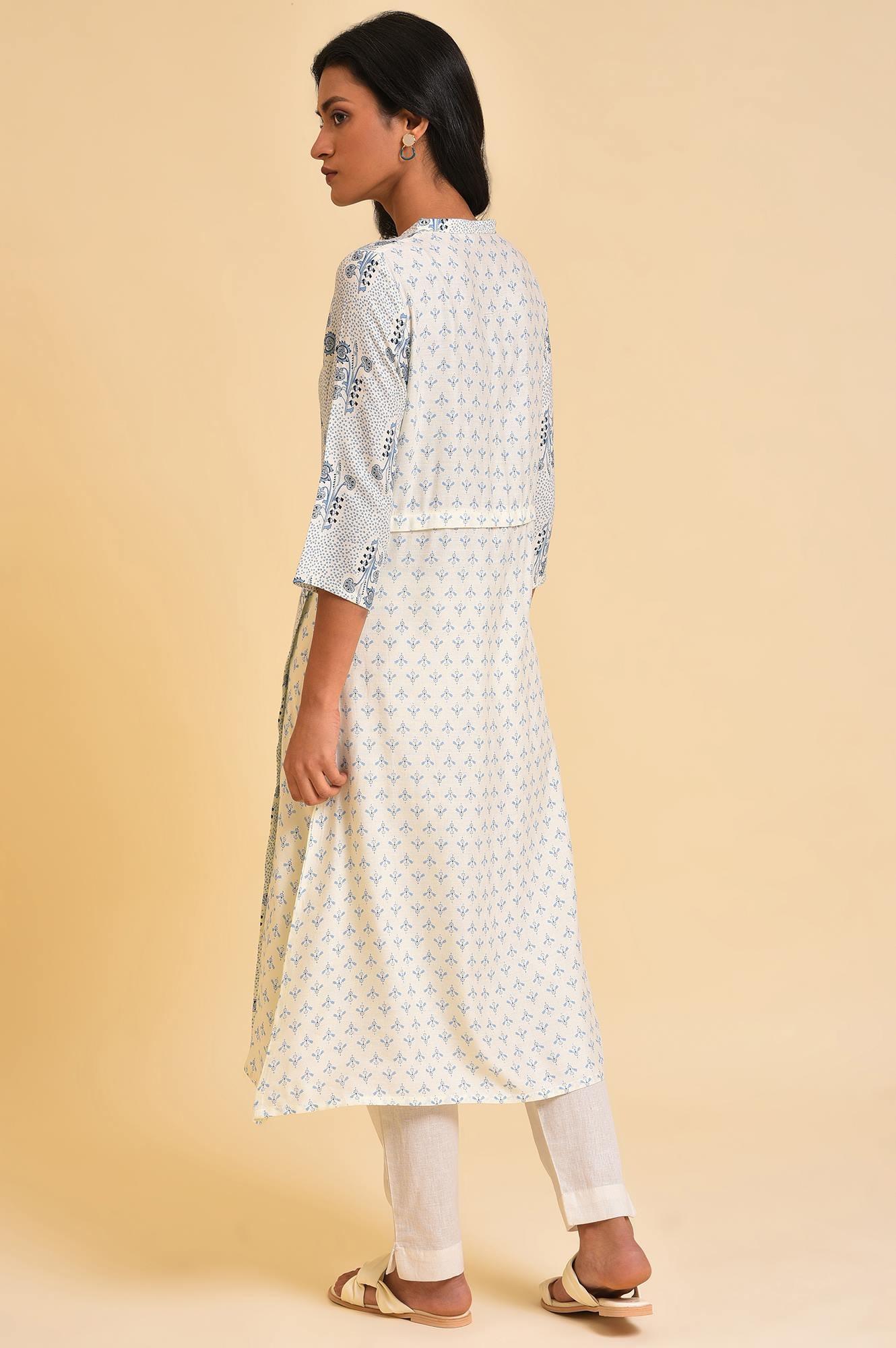 Plus Size White Printed Button Down kurta - Image 2