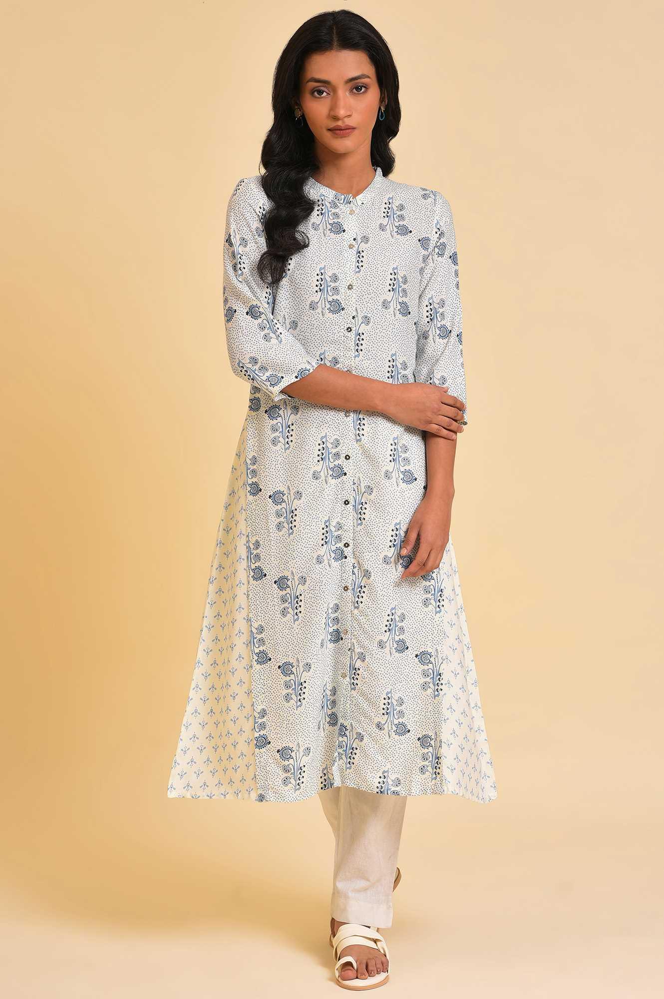 Plus Size White Printed Button Down kurta - Image 6