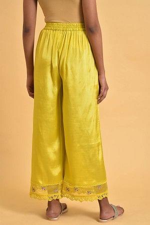 Plus Size Yellow Parallel Pants With Lace And Embroidery - Image 2