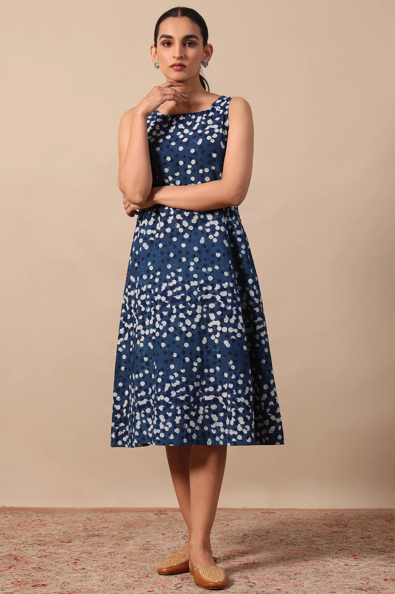 Polka Print Flared Pure Cotton Dress - Image 2
