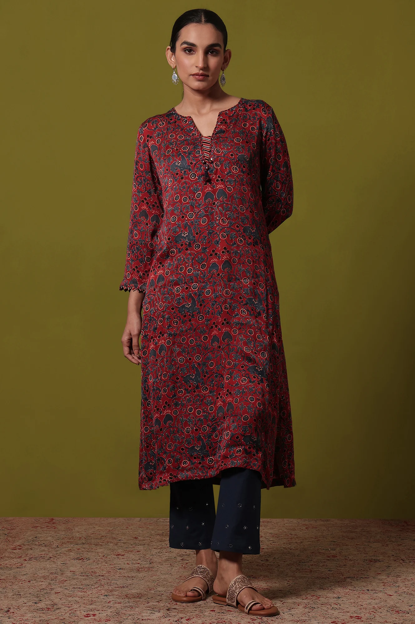 Printed A-line Viscose Kurta - Image 2