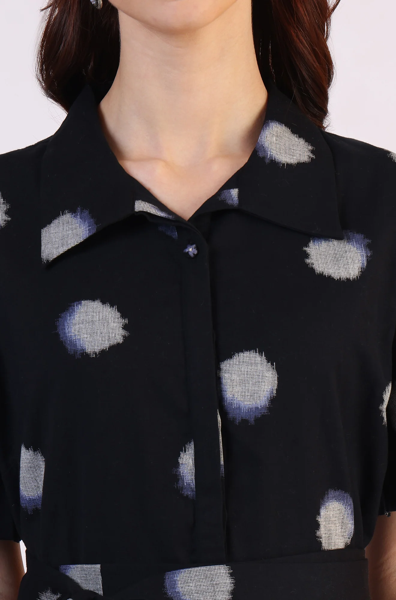 Black Printed Flared Cotton Blend Dress - Image 4