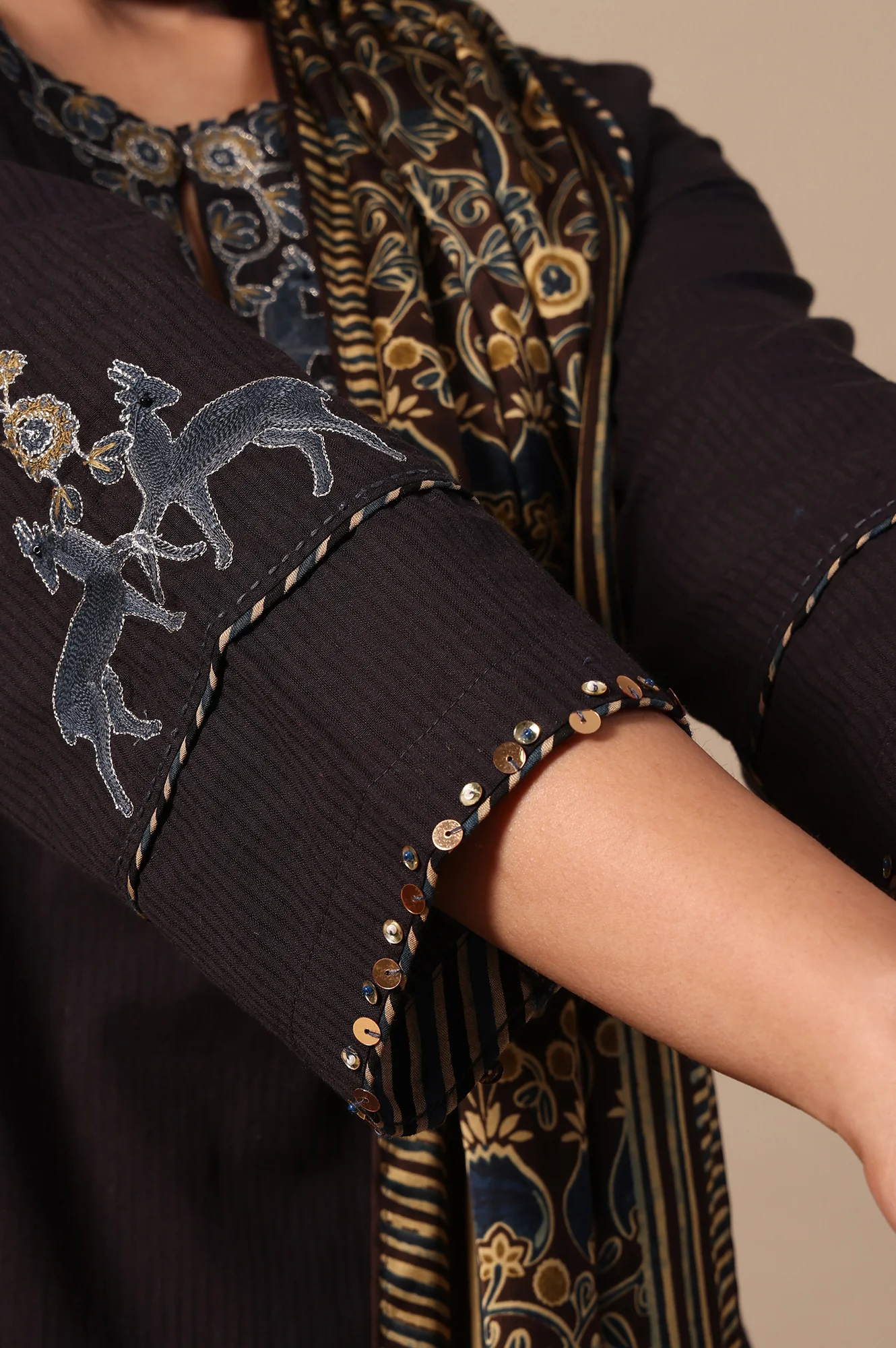Printed Thread Embroidery Flared Pure Cotton Kurta & Straight Pants with Dupatta Set - Image 8