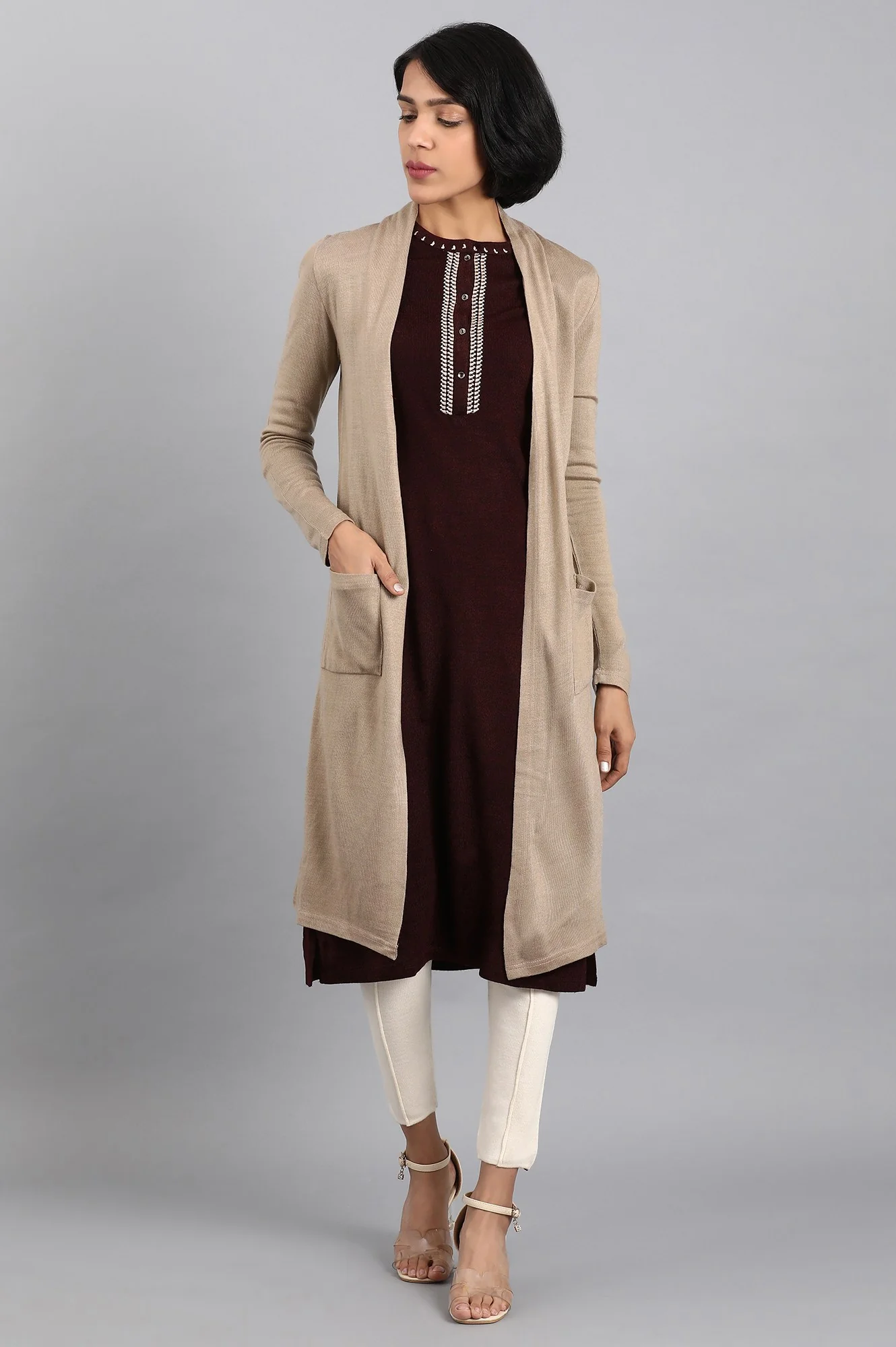 Beige Longline Cardigan