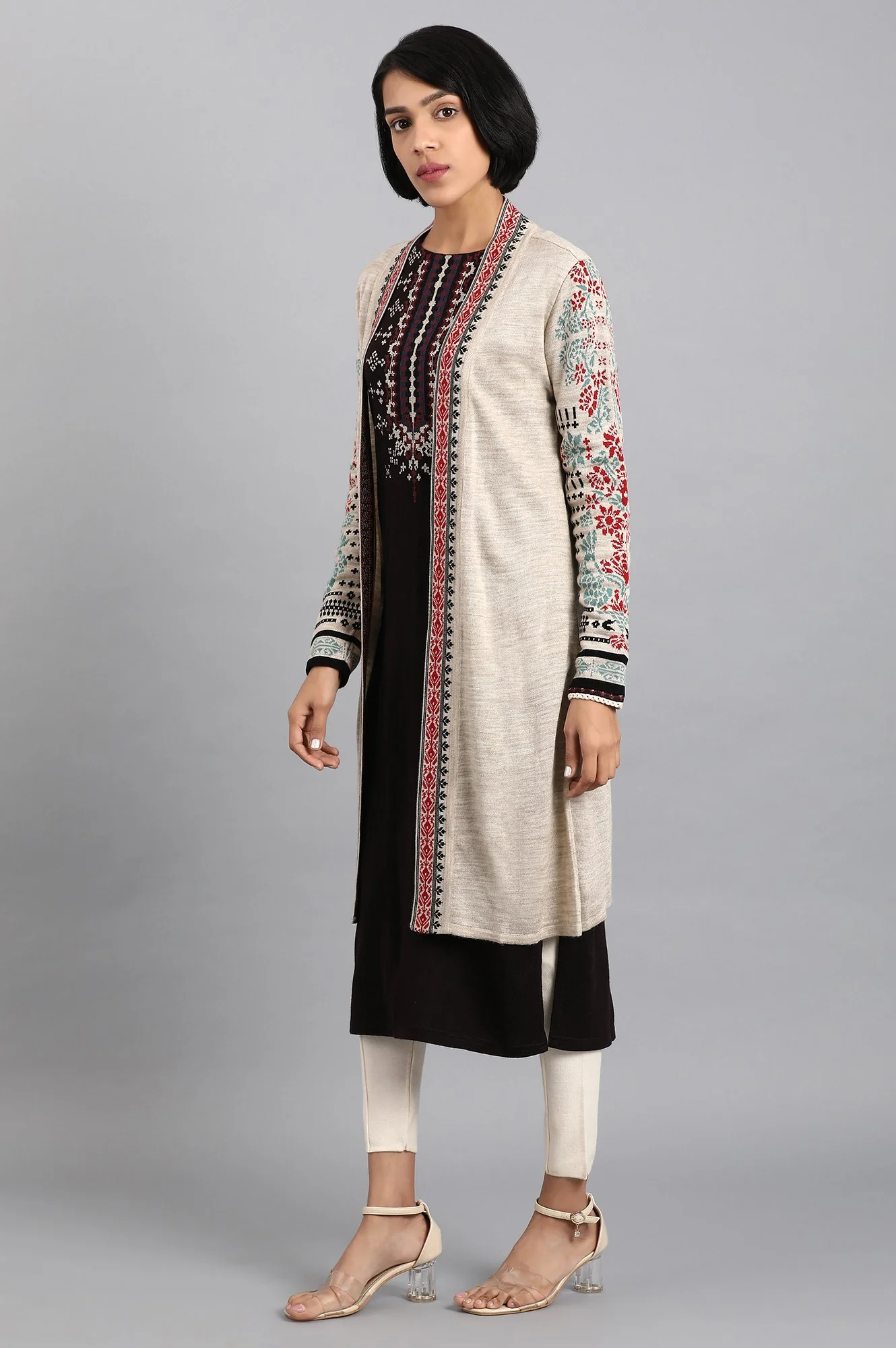 Beige Open Front Cardigan - Image 3