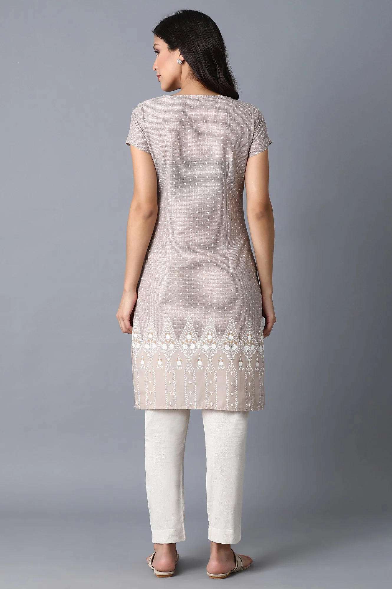 Beige Printed kurta - Image 2