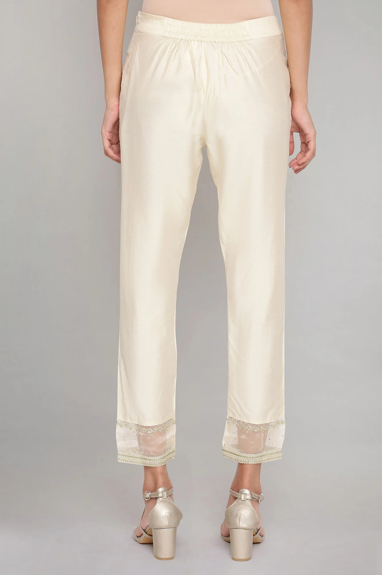 Beige Solid Slim Pants - Image 2