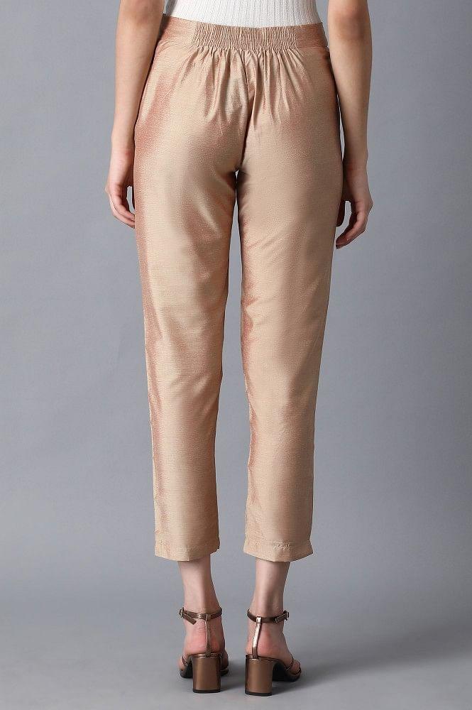 Beige Solid Trousers - Image 2