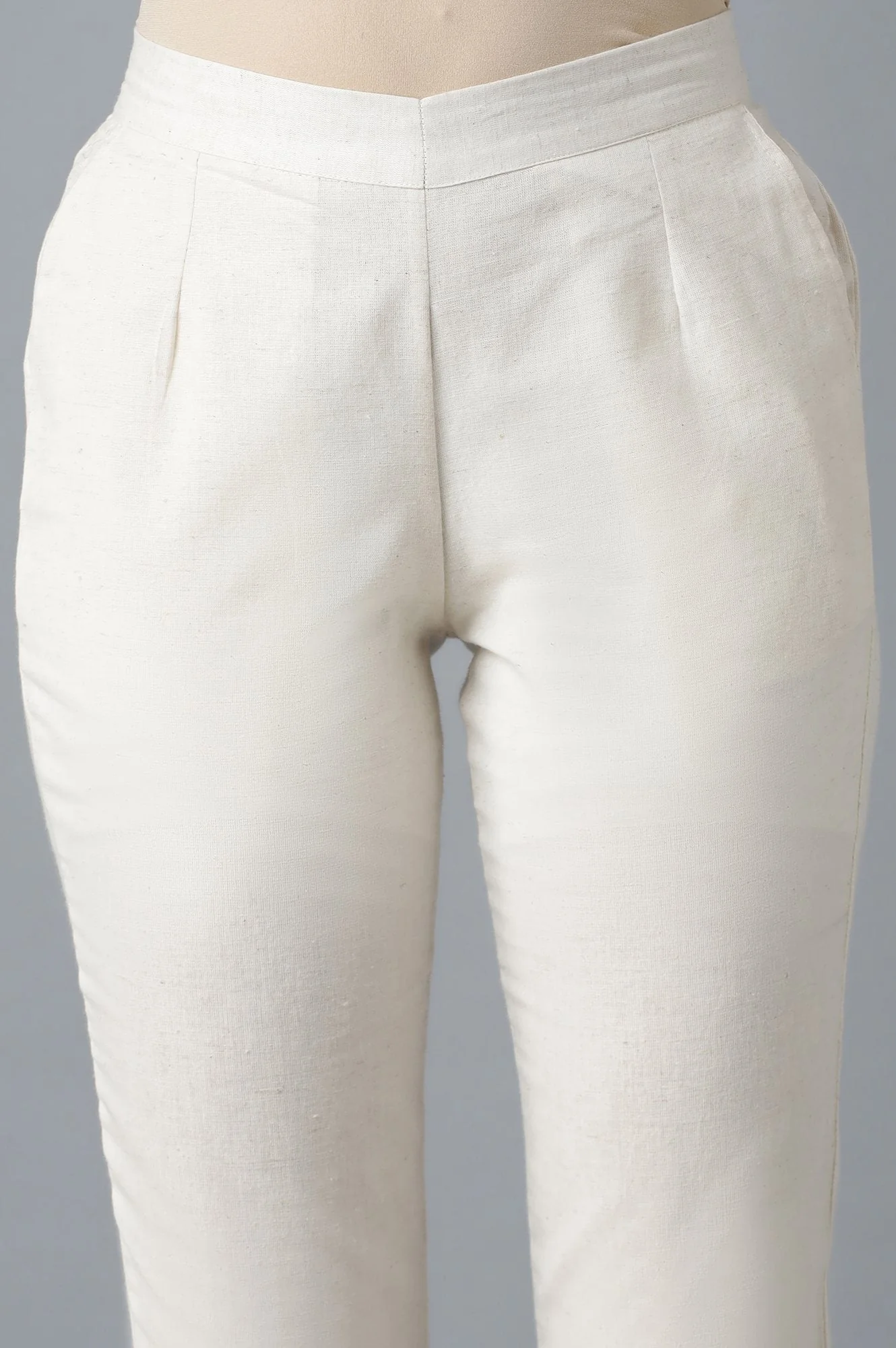 Beige Solid Straight Fit Cotton Trousers With Elasticated Waist - Image 6