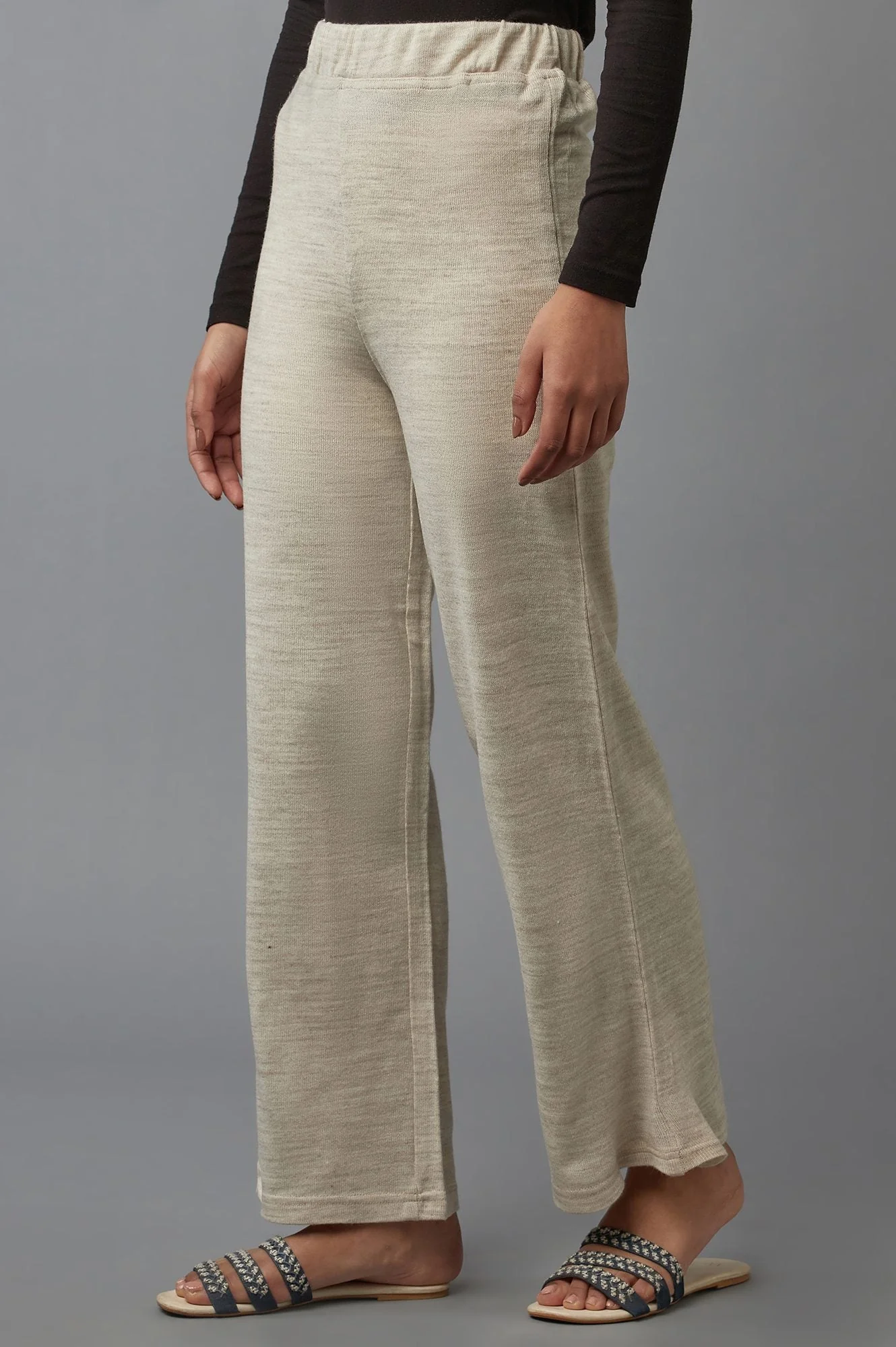 Beige Pointelle Skinny Fit Acrylic Tights With Elasticated Waist - Image 3
