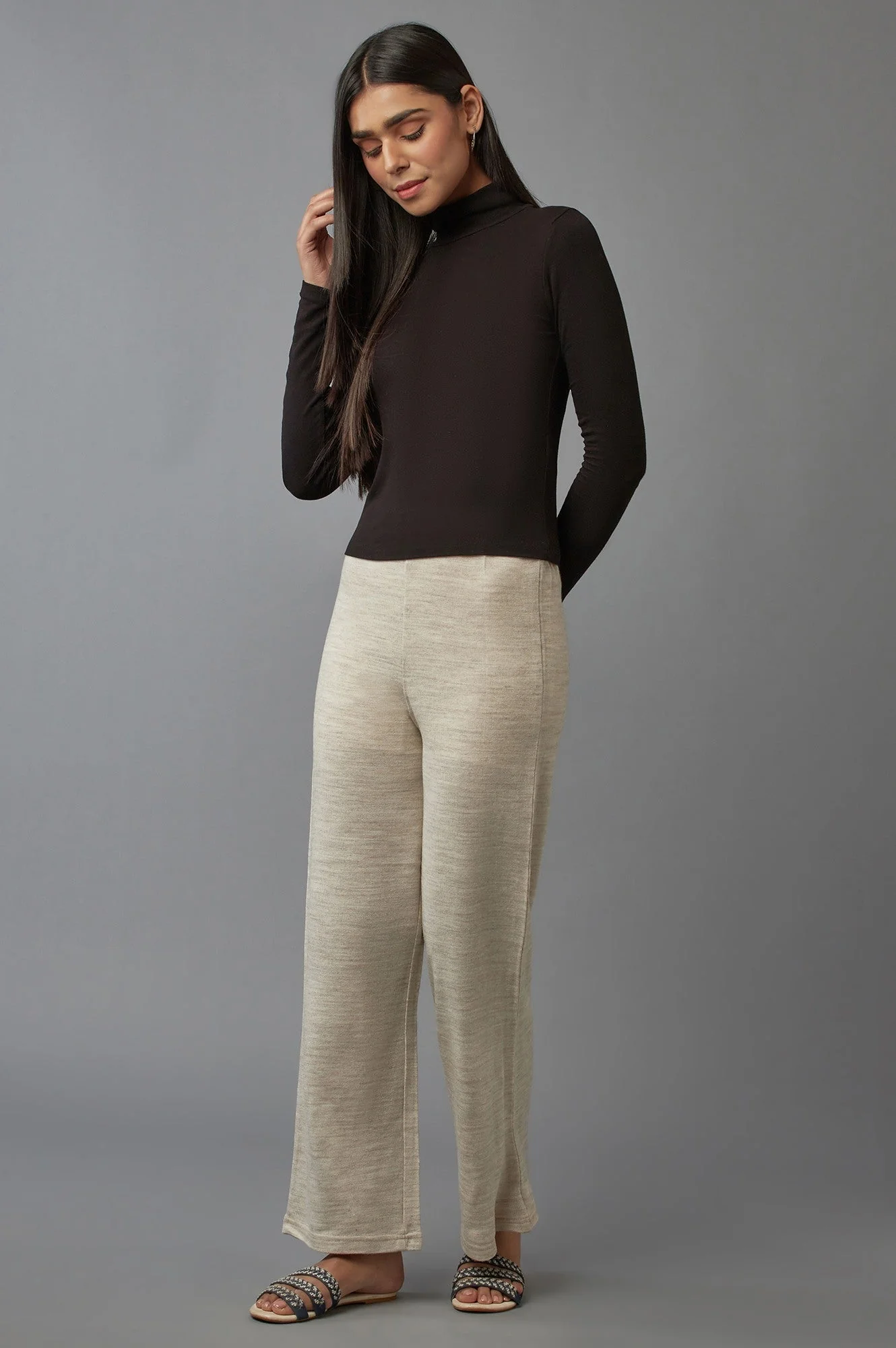 Beige Pointelle Skinny Fit Acrylic Tights With Elasticated Waist - Image 5