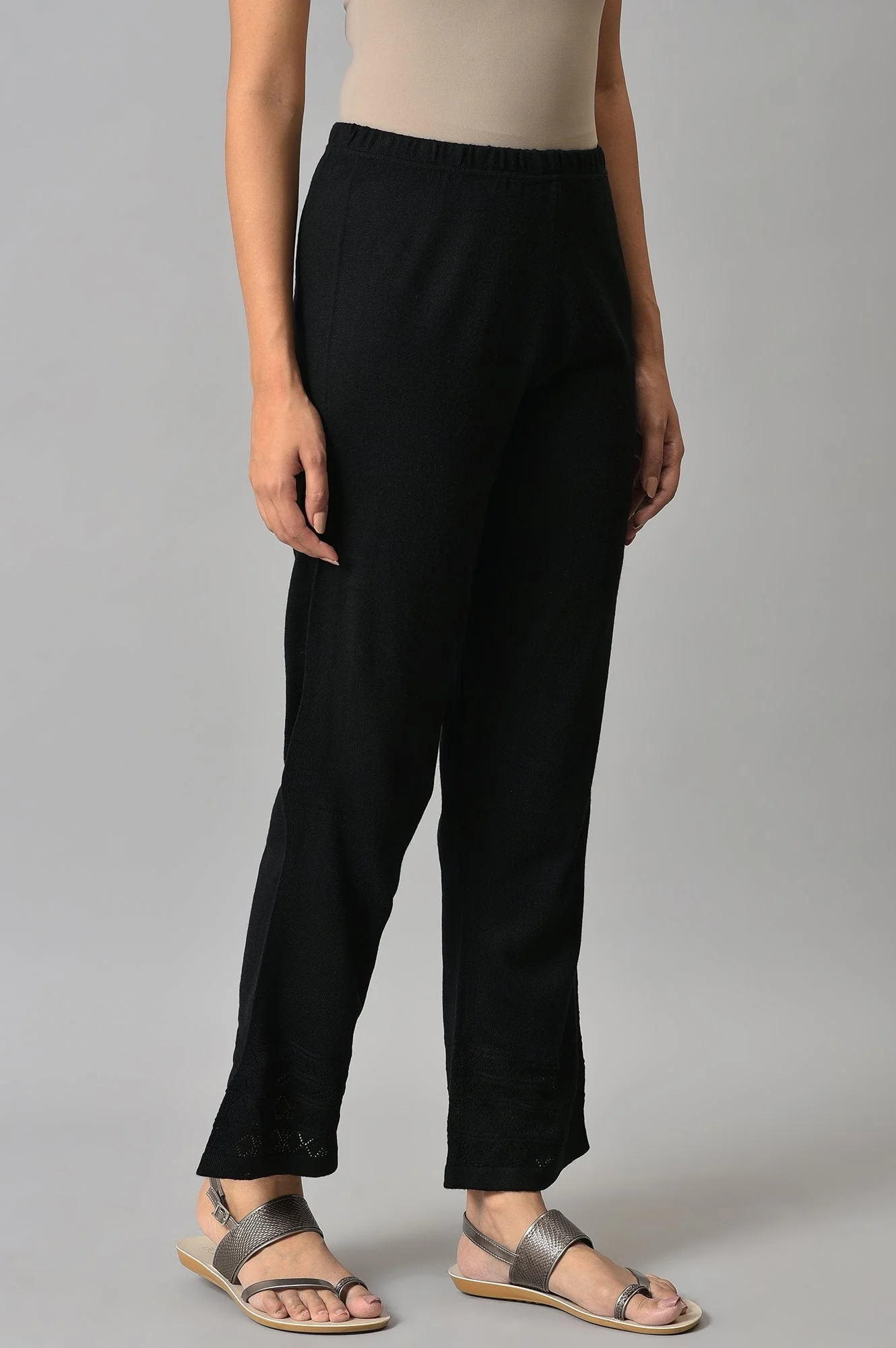Black Geometric Straight Fit Palazzo With Elasticated Waist - Image 4