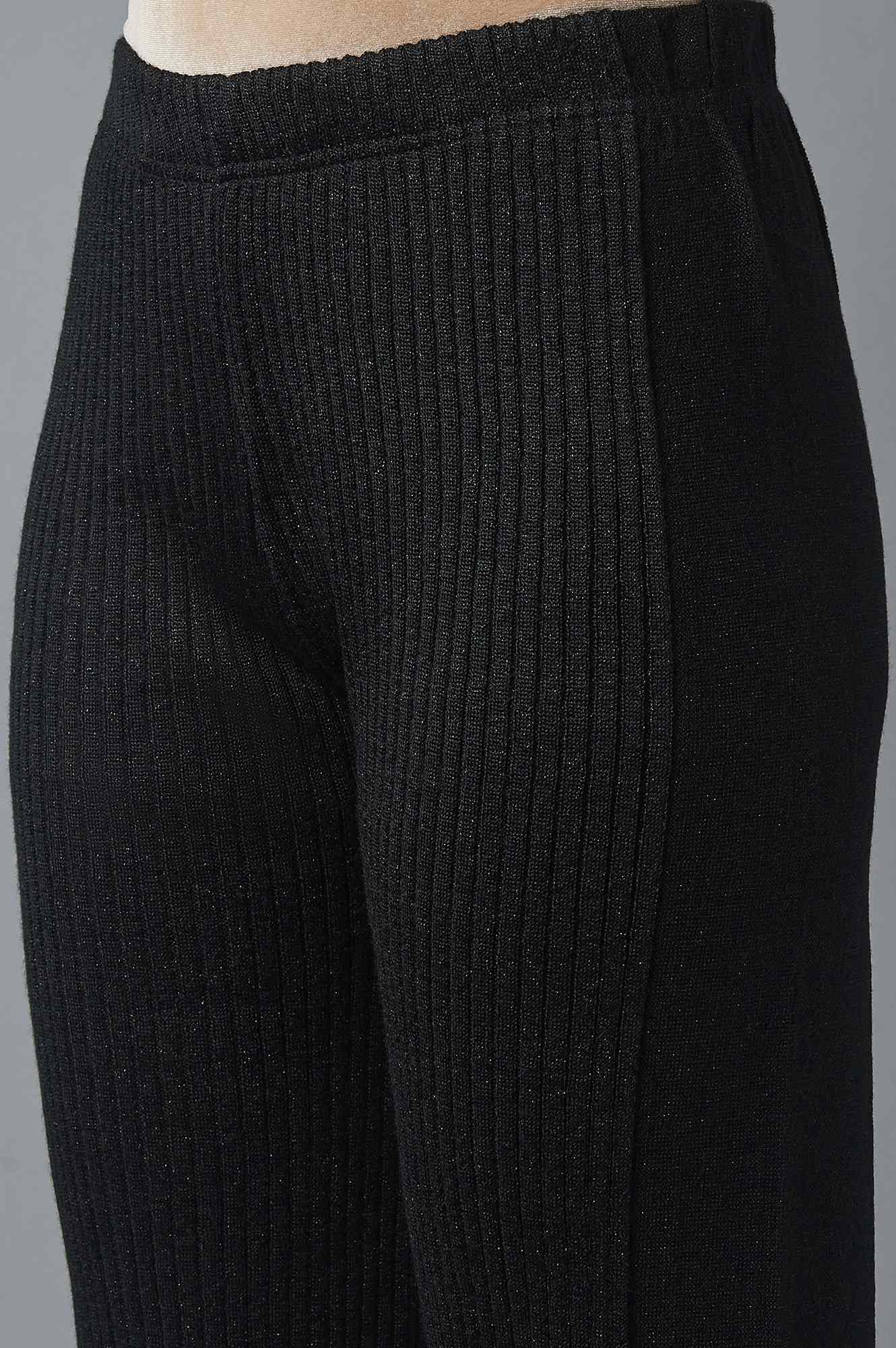 Black Solid Boot Cut Palazzo With Elasticated Waist - Image 6