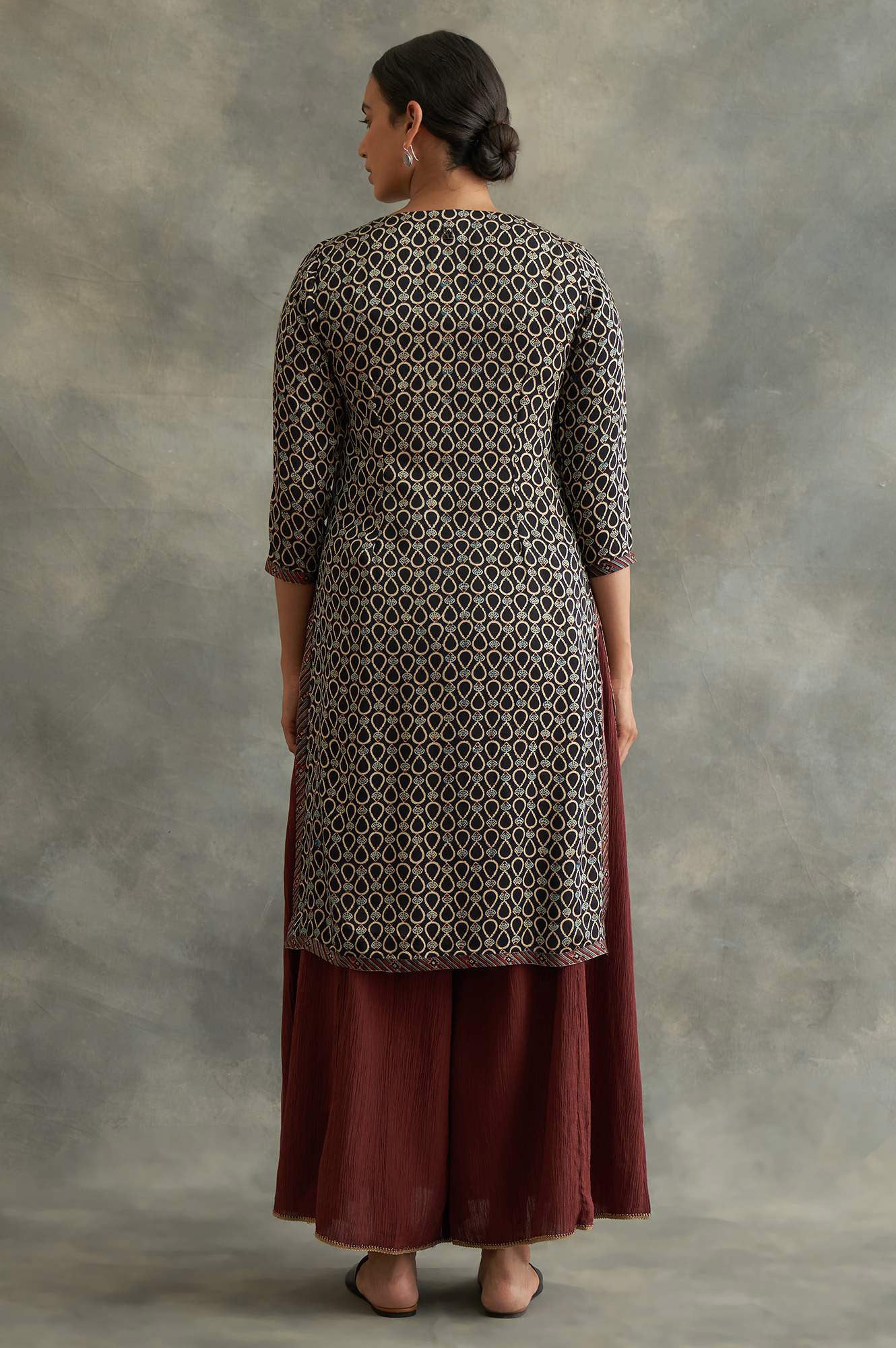 Black Ajrakh Print Lustrous Satin kurta - Image 2