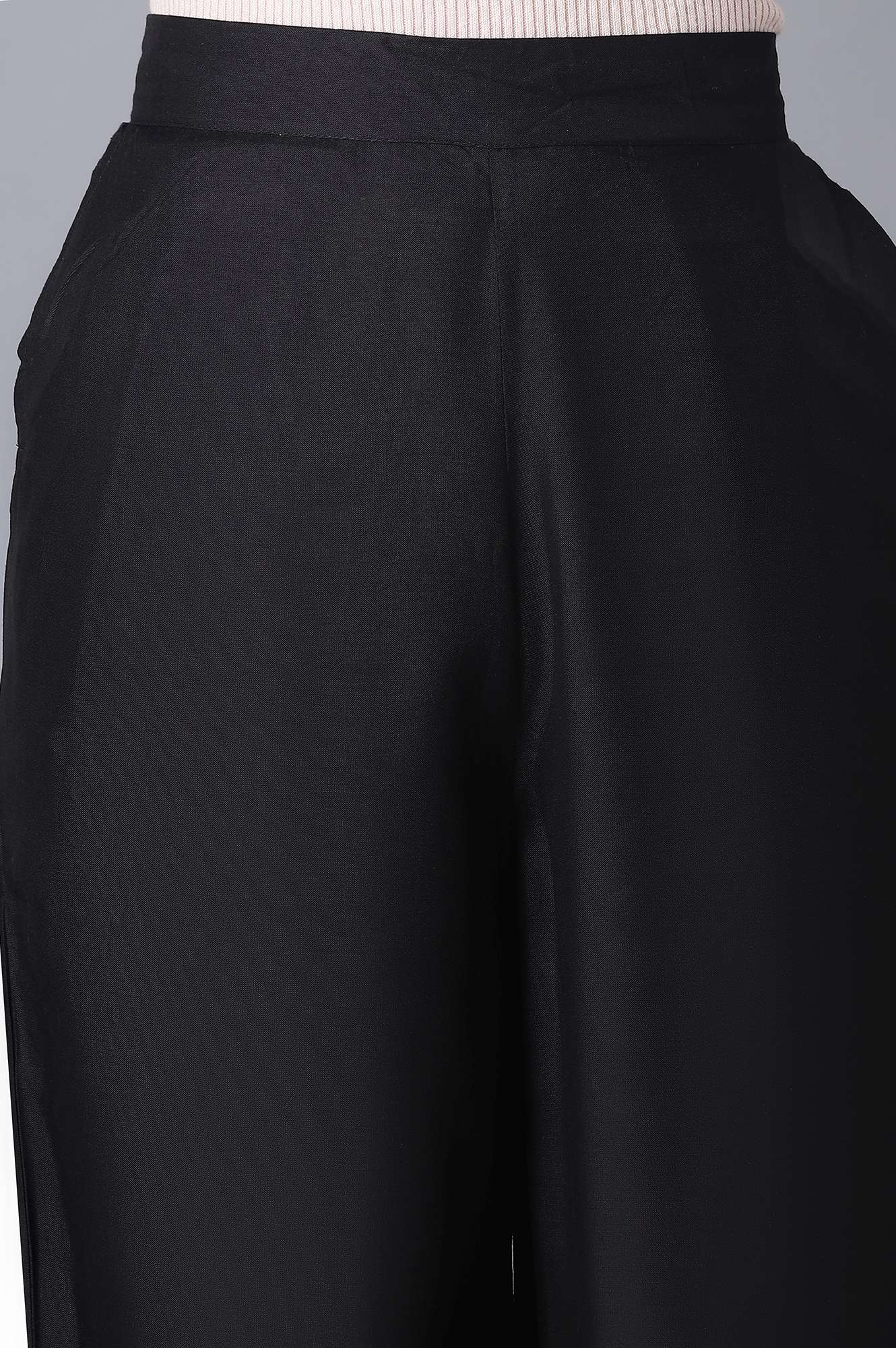 Black Solid Wide Leg Tencel Palazzo With Elasticated Waist - Image 6