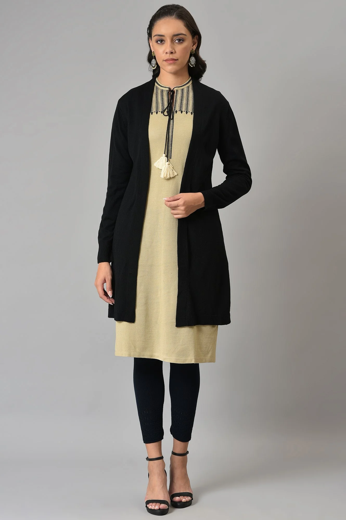 Black Cardigan With Attached Scarf - Image 7