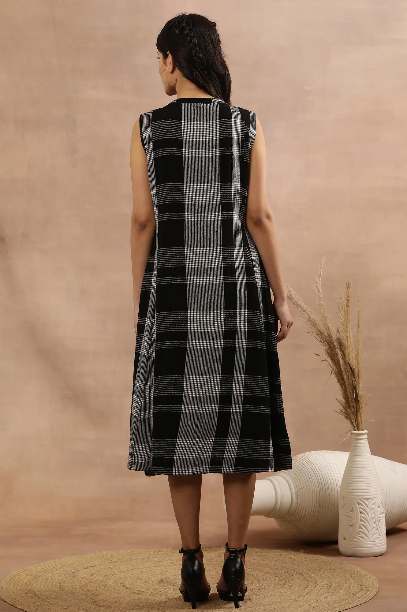 Black Checker Sleeveless Western Dress - Image 4