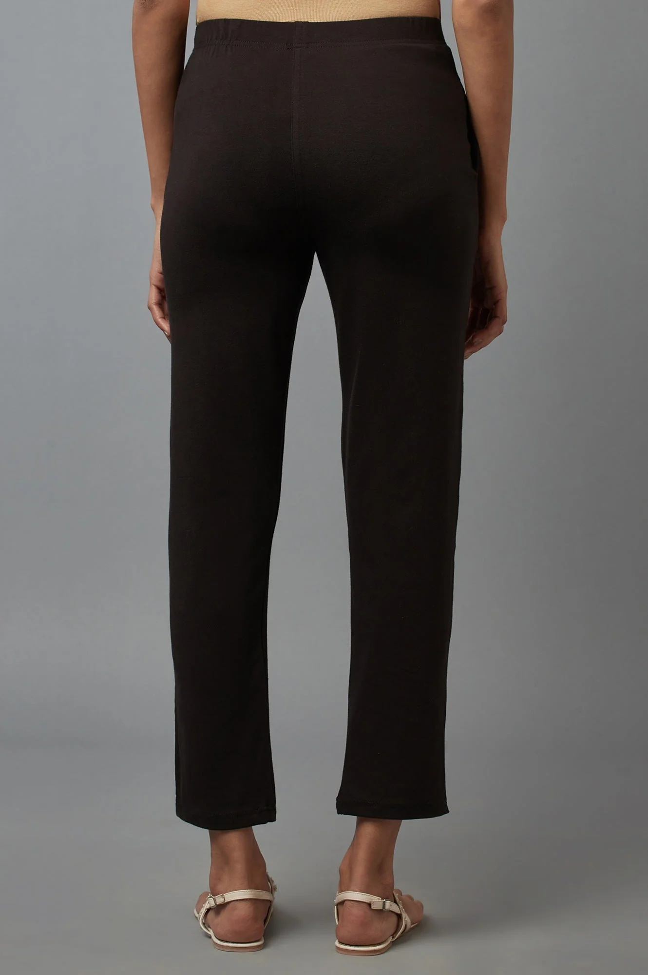Black Solid Flared Cotton Pants With Elasticated Waist - Image 2