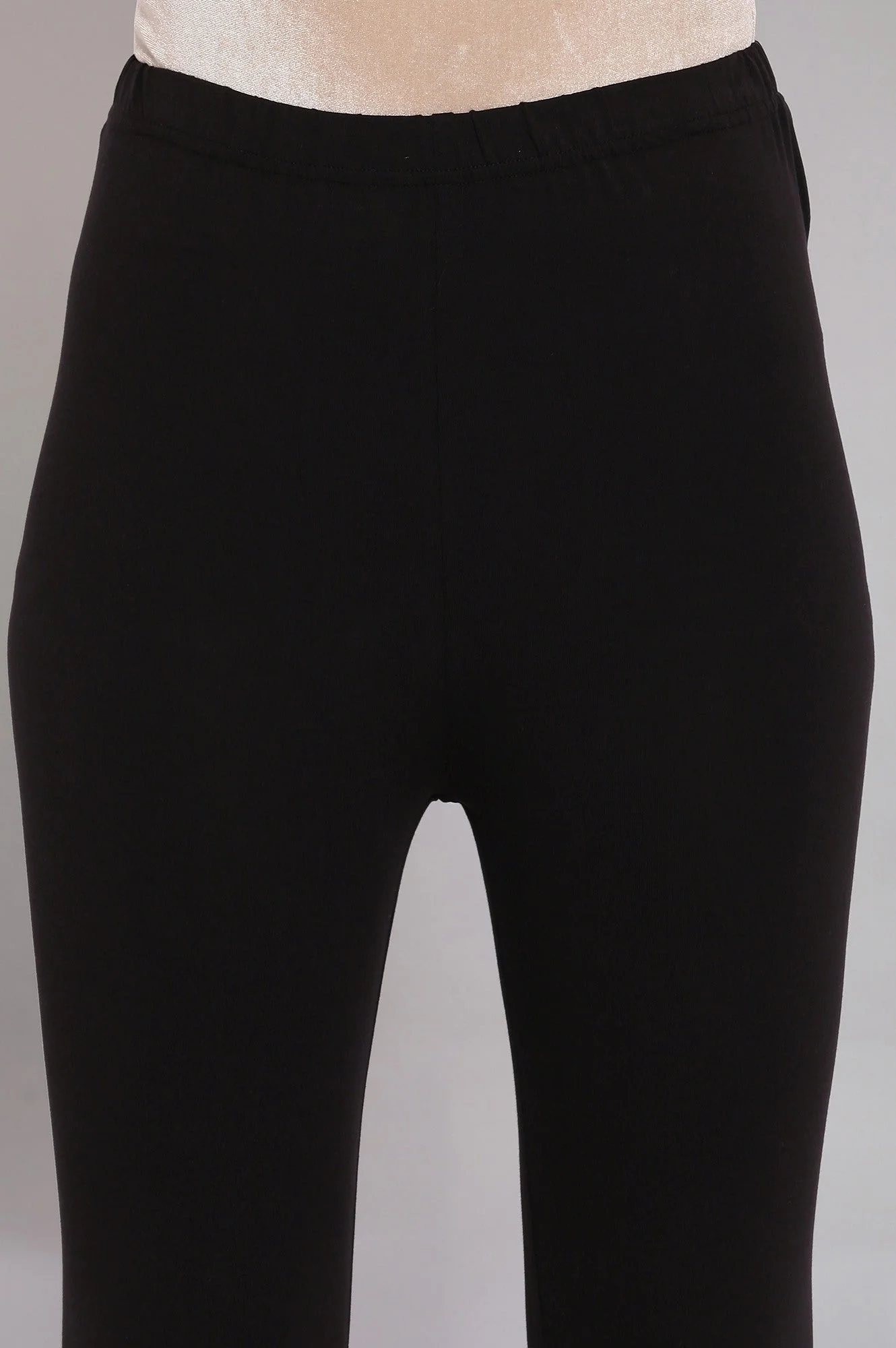 Black Solid Skinny Fit Cotton Tights With Elasticated Waistband - Image 6