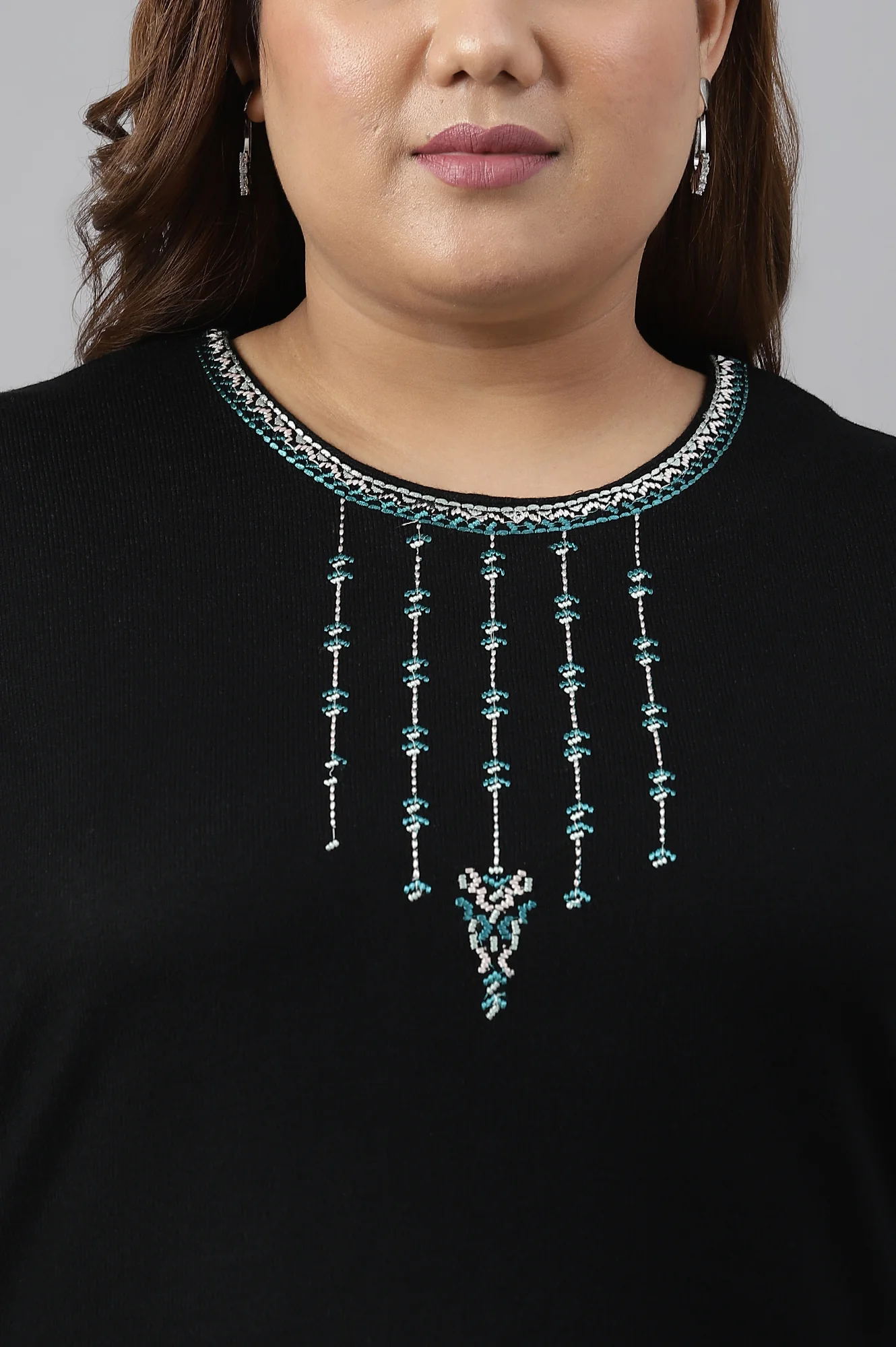 Black Embroidered Plus Size Winter kurta - Image 5