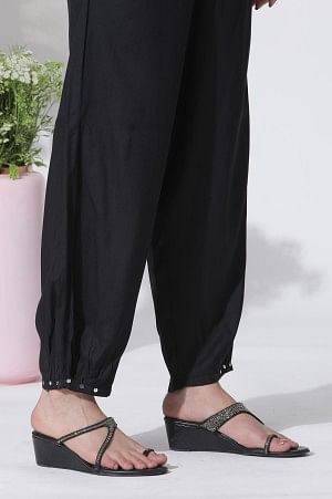 Black Flared Bandhani and Tei-Dyed Kurta, Side Pants and Kota Dupatta Set - Image 10