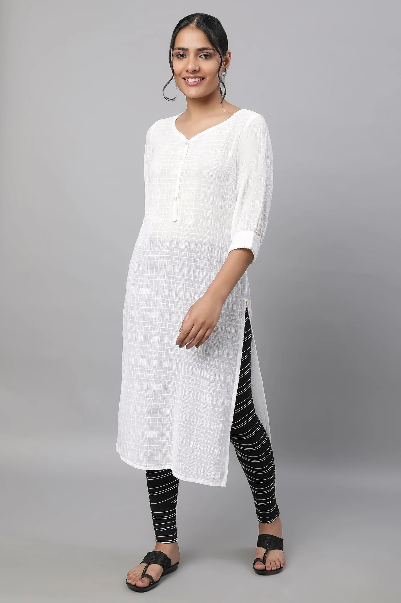 Black Striped Skinny Fit Cotton Tights With High Waistband - Image 5