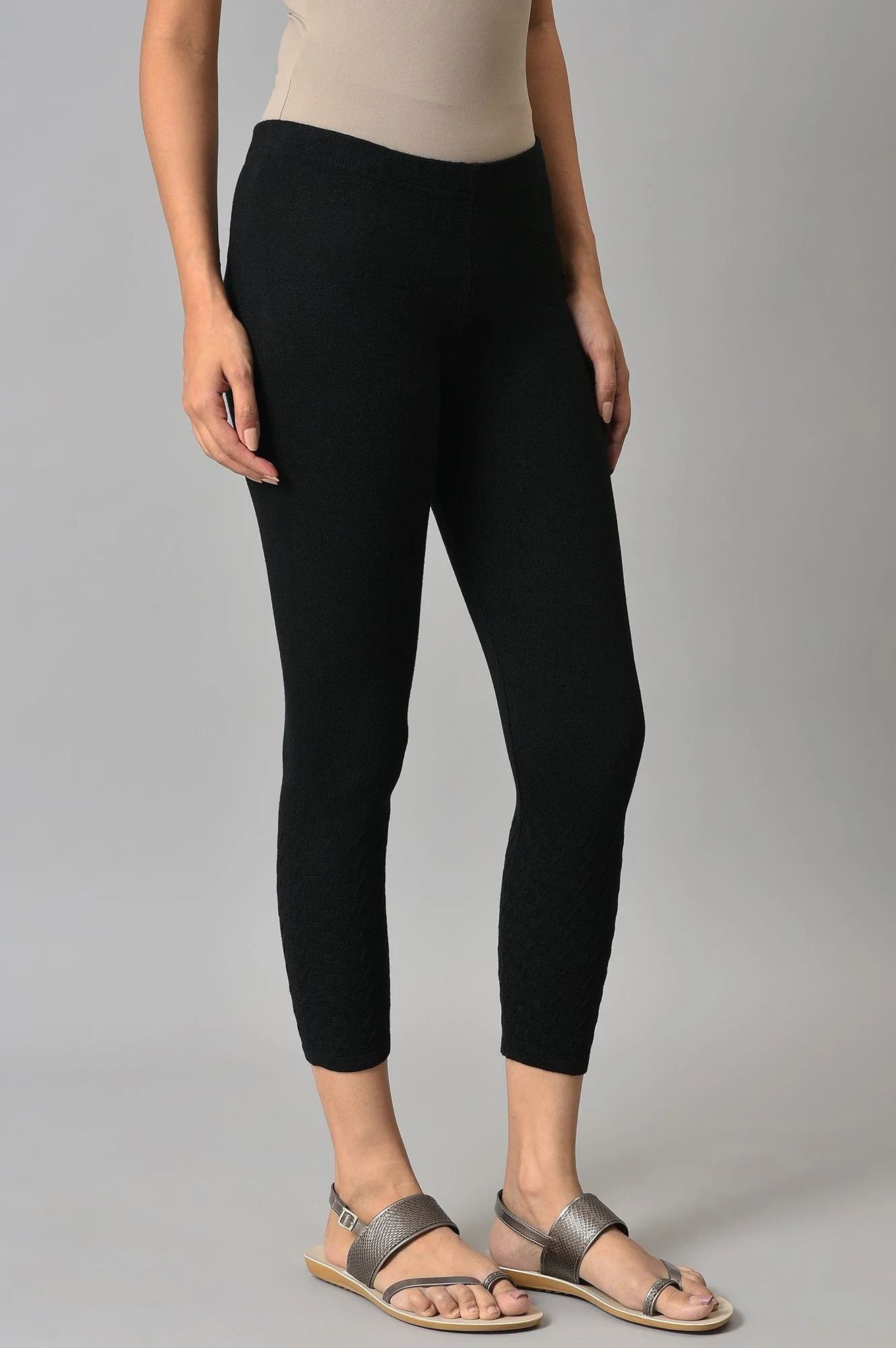 Black Solid Skinny Tights With Elasticated Waistband - Image 4