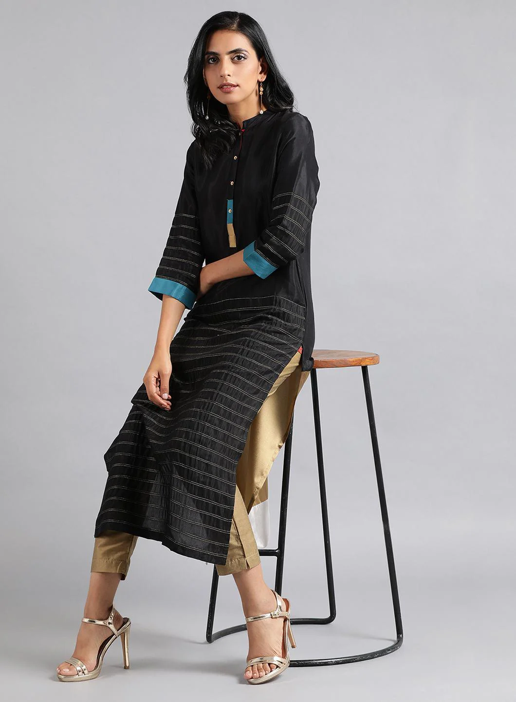 Black Mandarin Neck Kaleido kurta - Image 6