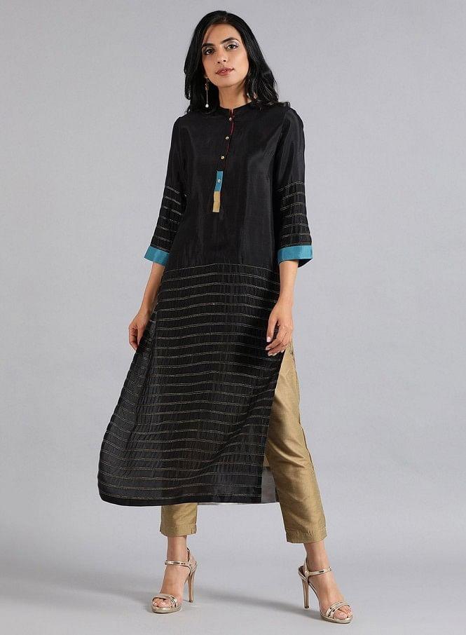 Black Mandarin Neck Kaleido kurta - Image 8