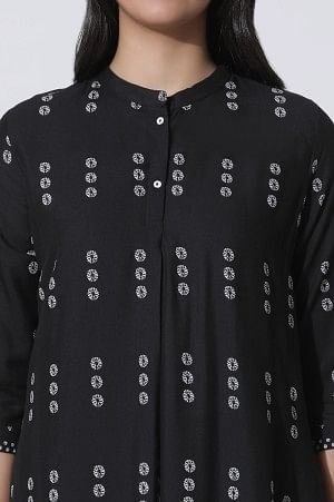 Black Printed Asymmetrical Kurta And Tights Set - Image 6