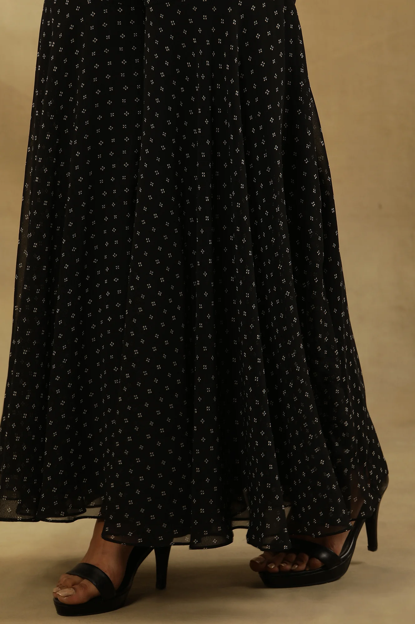 Black Printed Flared Short Kurta, Sharara Ad Dupatta Set - Image 9