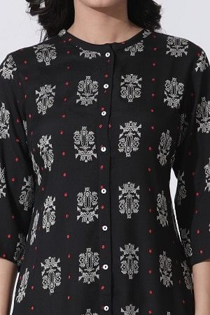Black Printed Shirt Kurta And Slim Pants Set - Image 6