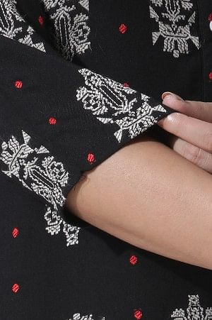 Black Printed Shirt Kurta And Slim Pants Set - Image 7