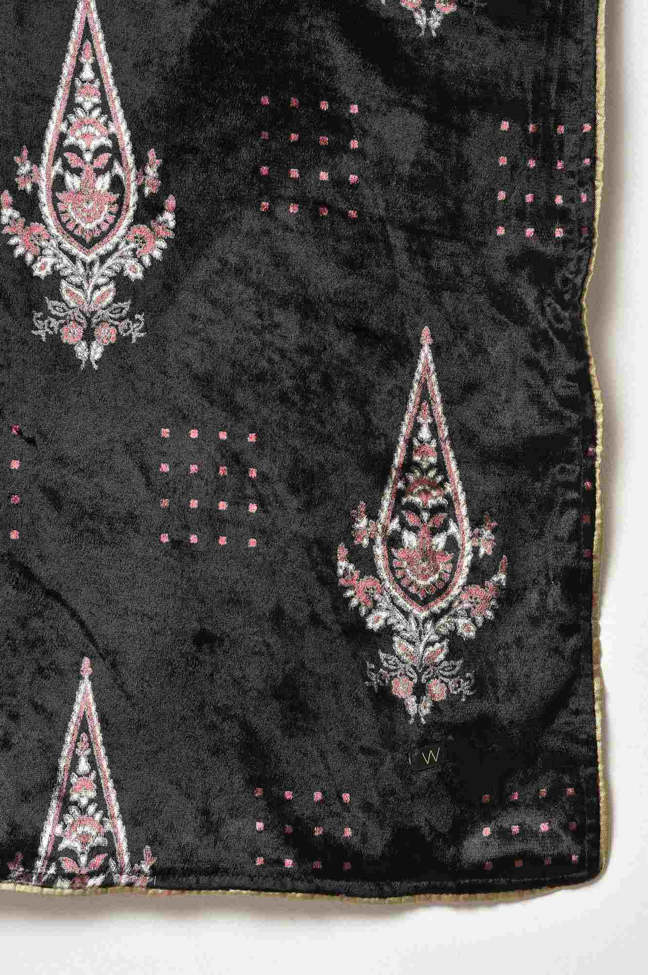 Black Printed Velvet Festive Shawl - Image 4