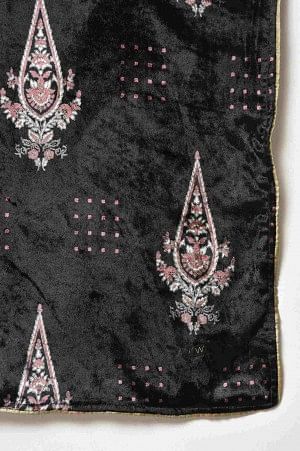 Black Printed Velvet Festive Shawl - Image 4
