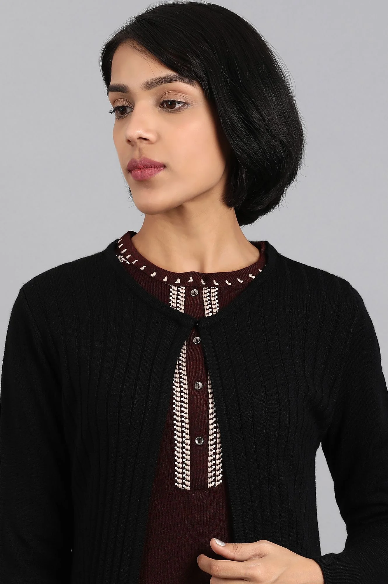 Black Ribbed Cardigan - Image 6