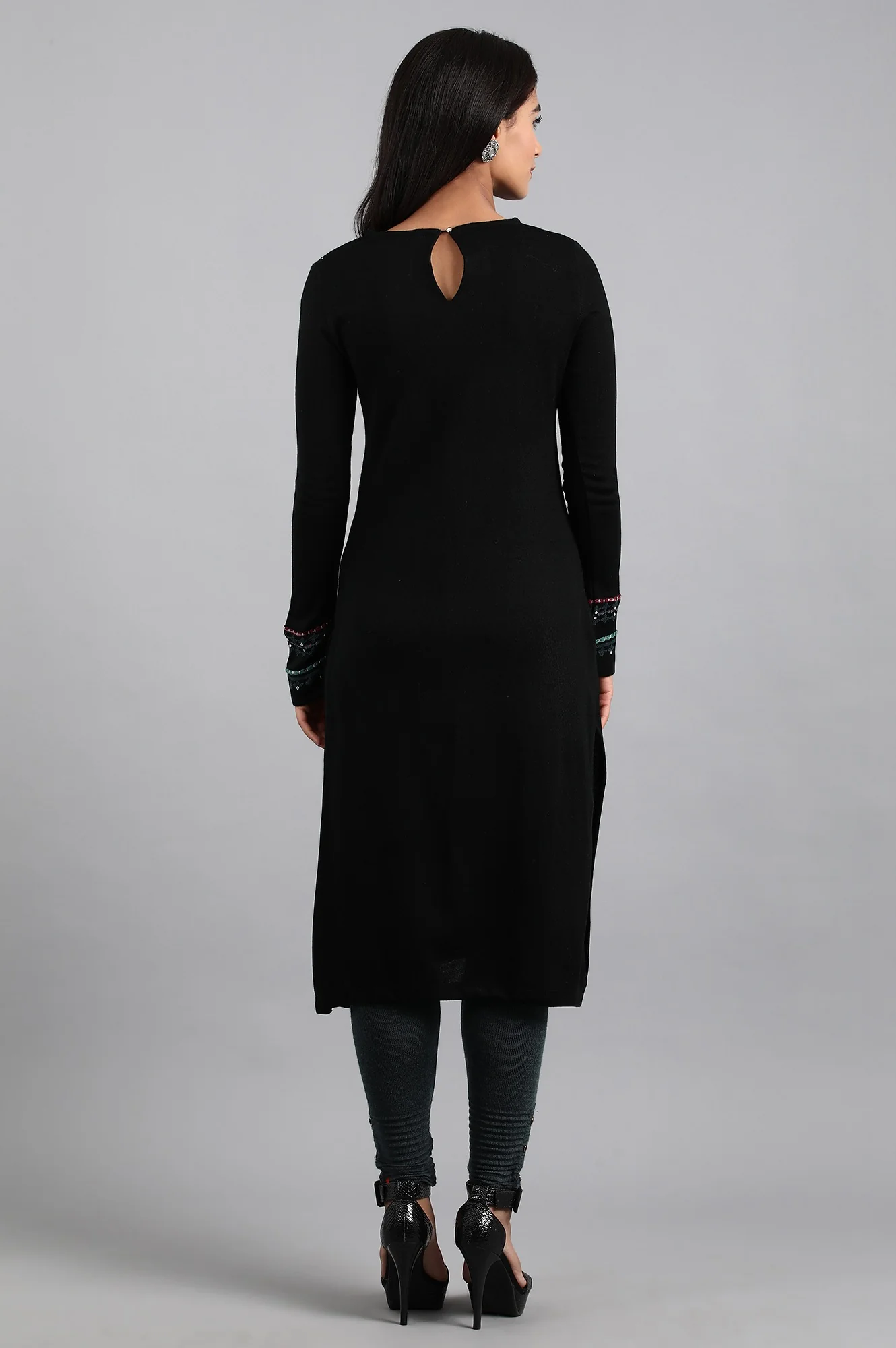 Black Round Neck Winter kurta - Image 2