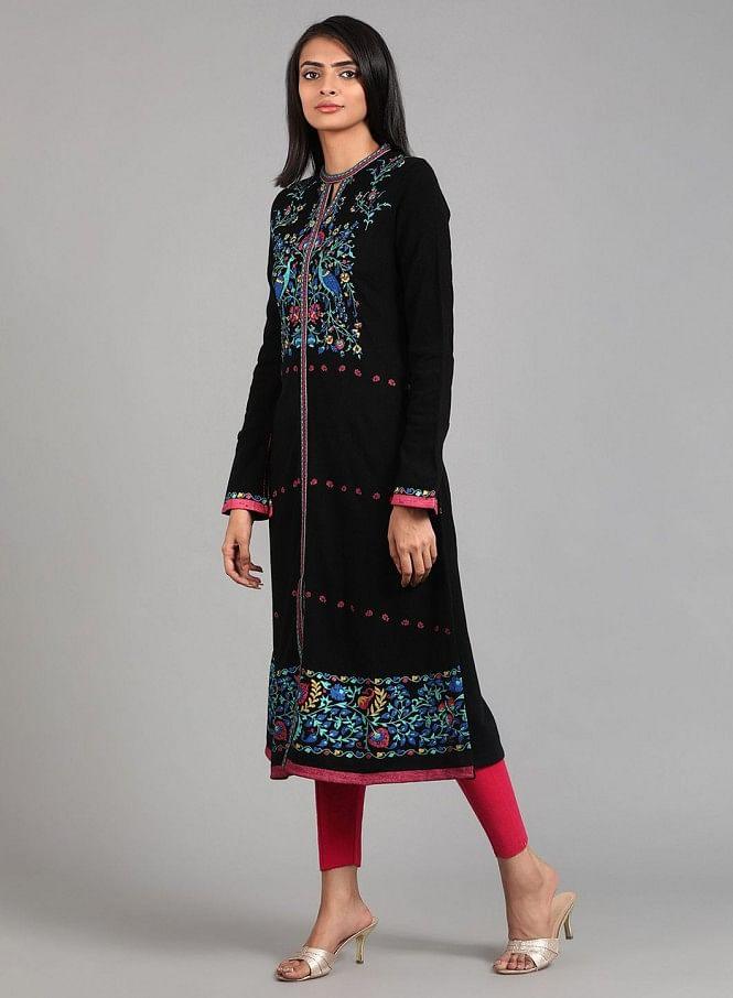 Black Round Neck Winter kurta - Image 3