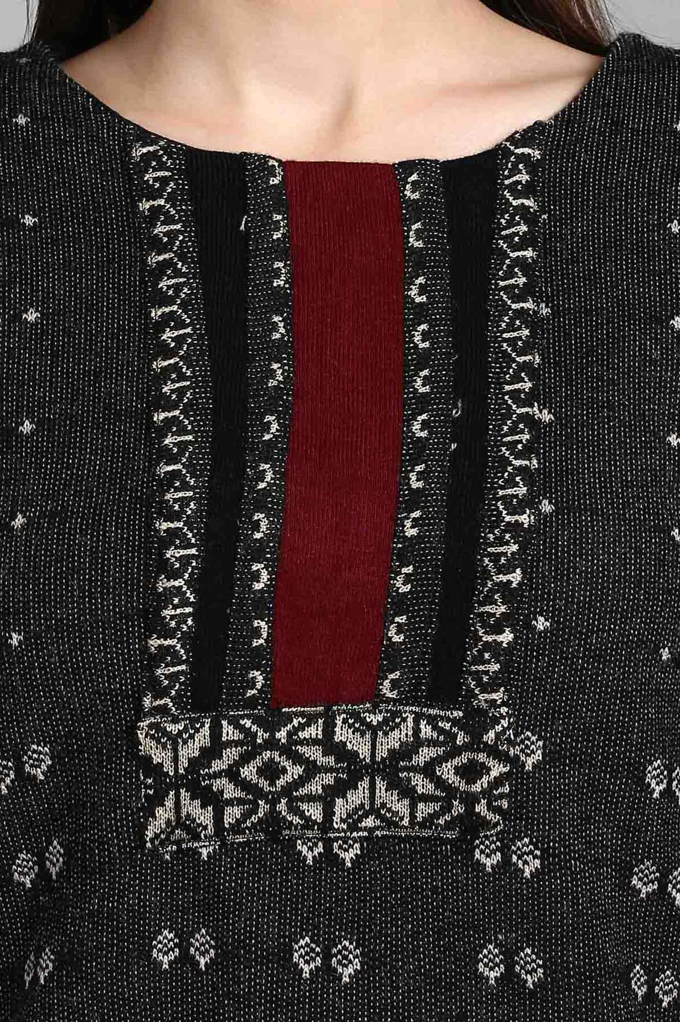 Black Round Neck Yarn-dyed Winter kurta - Image 6