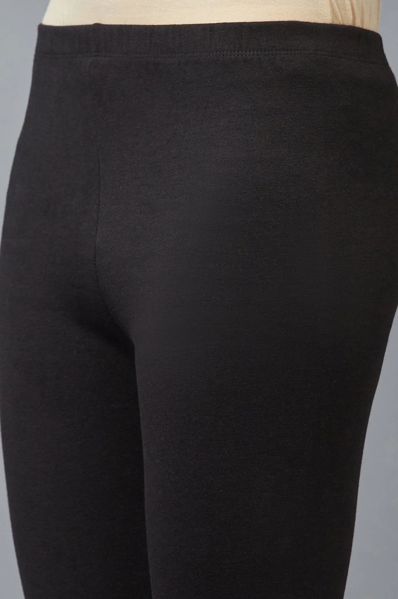 Black Solid Skinny Fit Cotton Tights With Elasticated Waistband - Image 6