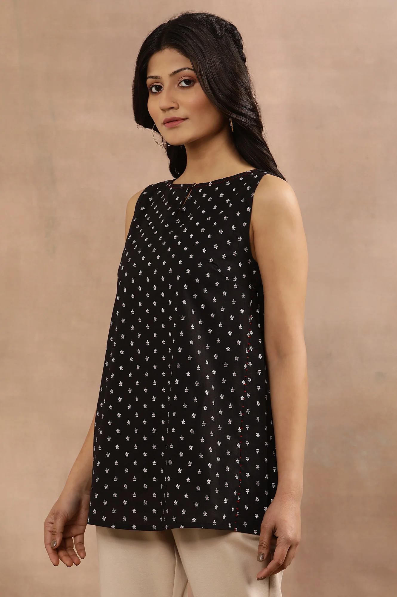 Black Sleeveless Top With Multi-Coloured Floral Print - Image 2