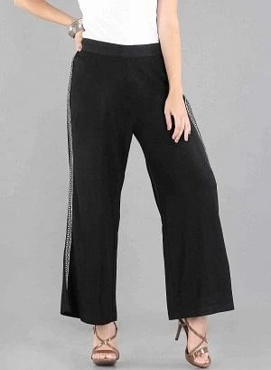 Black Solid Palazzos - Image 2