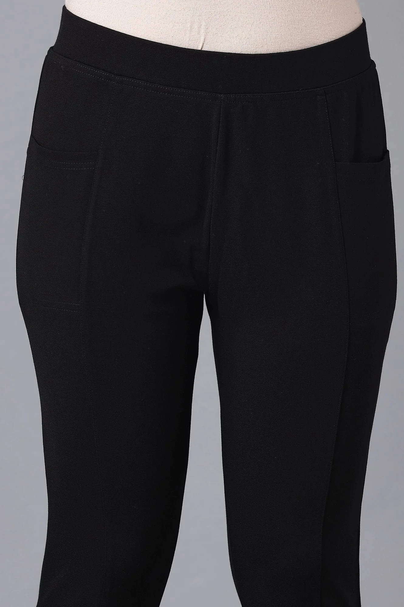 Black Solid Straight Fit Tights With Elasticated Waistband - Image 6