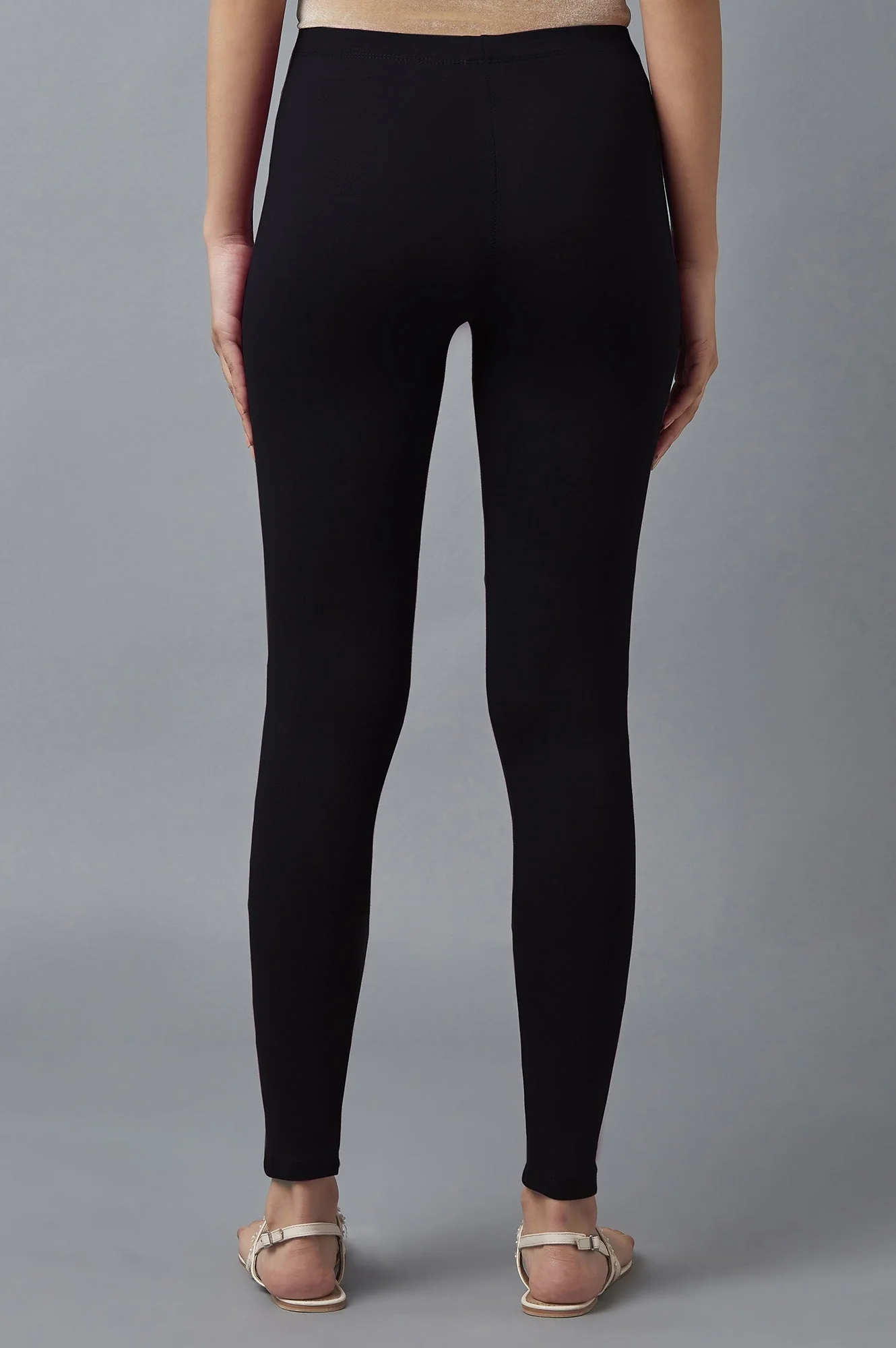 Black Solid Skinny Fit Tights With Elasticated Waist - Image 2