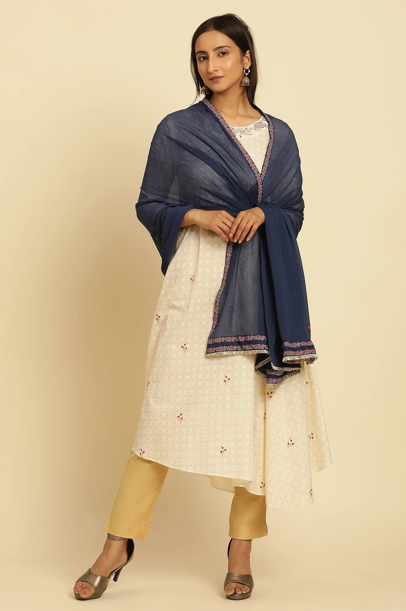 Blue Chiffon Dupatta With Printed Border - Image 3