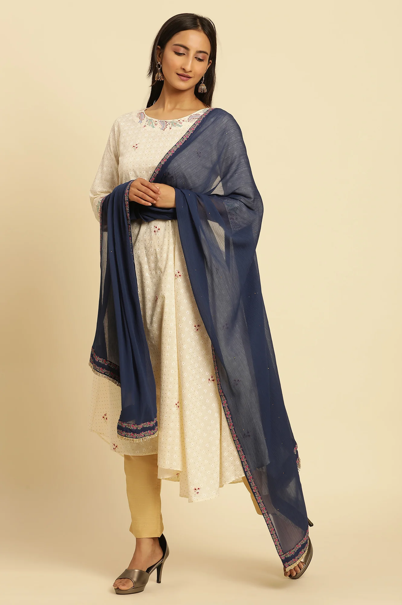 Blue Chiffon Dupatta With Printed Border - Image 4